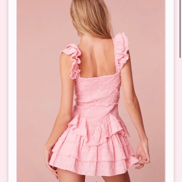 LoveShackFancy Pink Ruffled Mini Dress - Picture 2 of 4